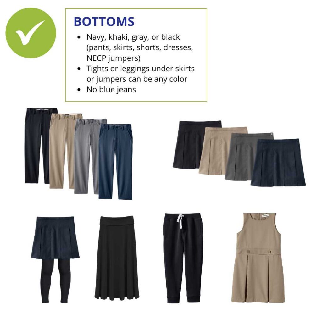 Imágenes de los pantalones permitidos en el código de vestimenta del PNEC
