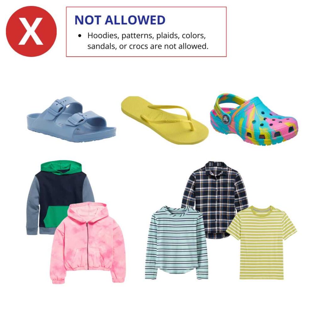 Picture of example items not allowed in the NECP dress code